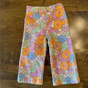 Size 4T Cotton On Denim Retro Floral Wide-Leg Pants in Orange, Pink & Blue